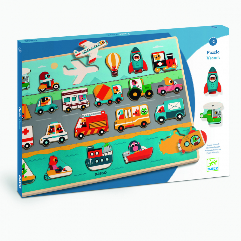 Puzzle Lemn Djeco Vroom-vroom cu 22 Piese