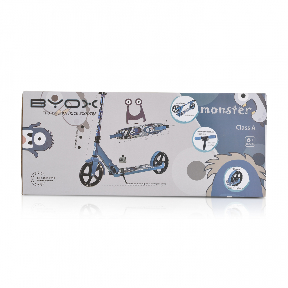 Trotineta Byox Monster Green, Pliabila cu Roti LED