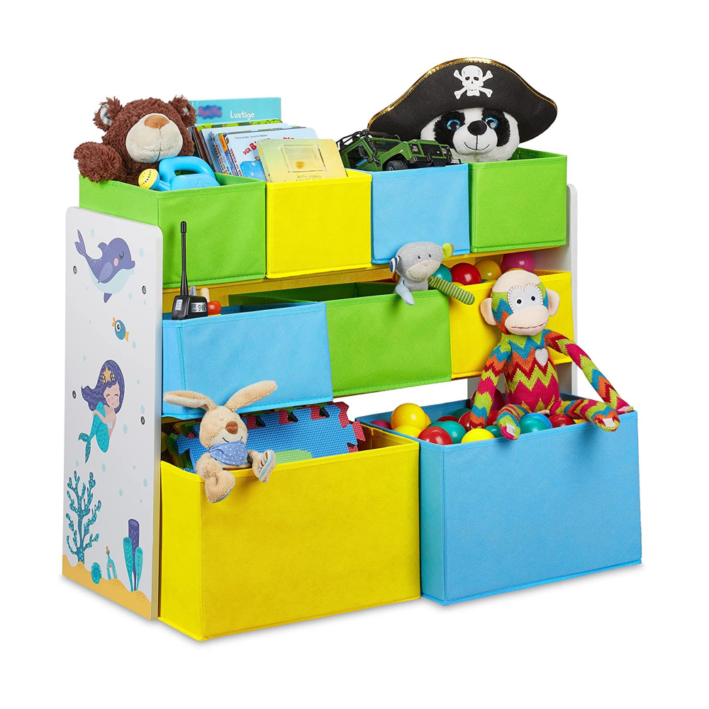 Organizator lemn Ginger Home cu 9 cutii textil Mermaid