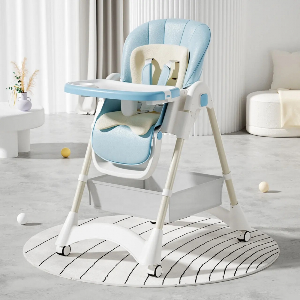 Scaun Masa Pliabil Little Mom Blue, cu Reductor si Roti
