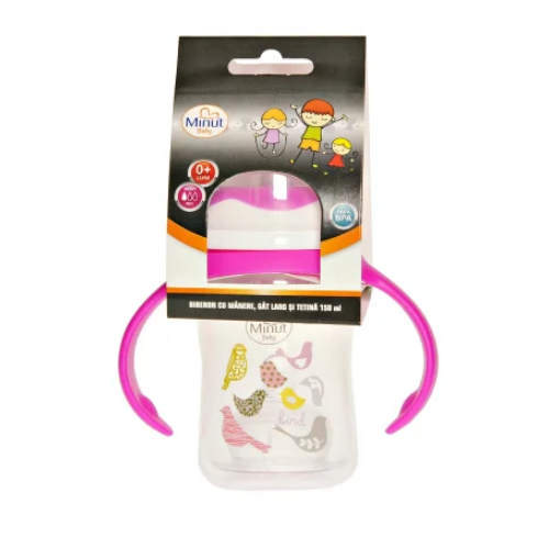 Biberon Minut Baby 150ml Roz cu Mâner - imagine 3