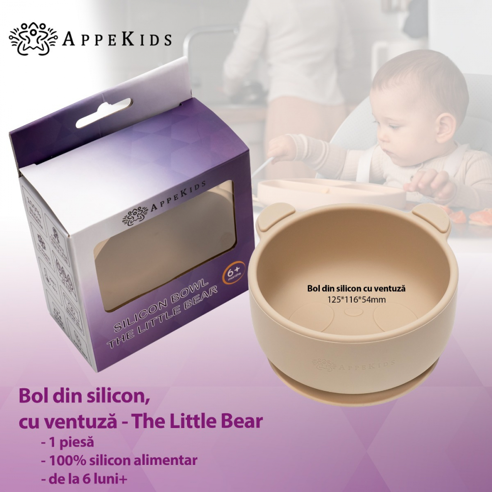 Bol Silicon AppeKids cu Ventuza Beige