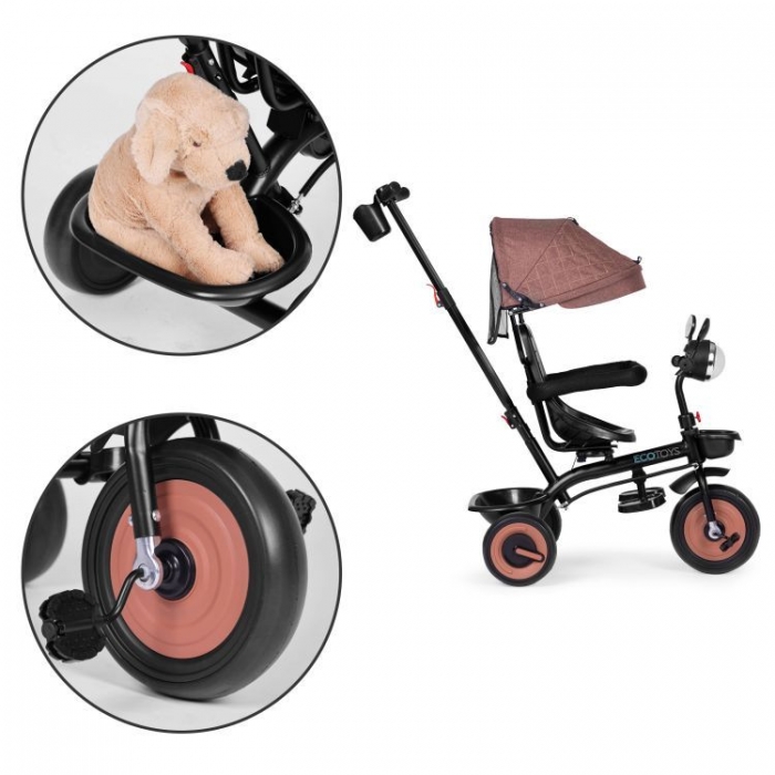 Tricicleta Ecotoys 3-in-1, scaun 360°, bej - imagine 4