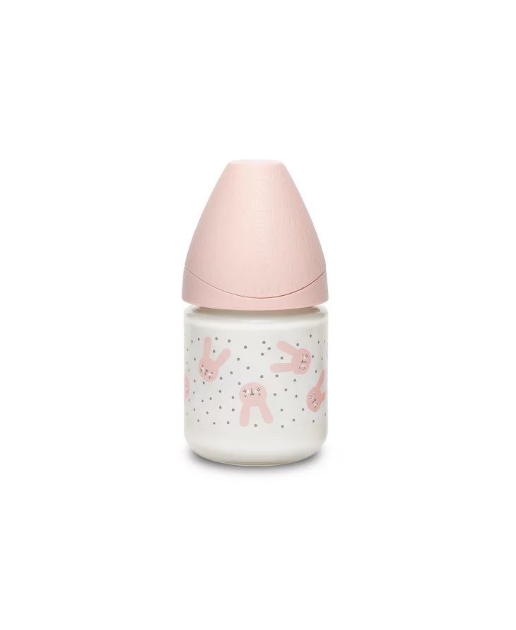 Biberon Sticlă Iepuraș Roz Suavinex 120ml