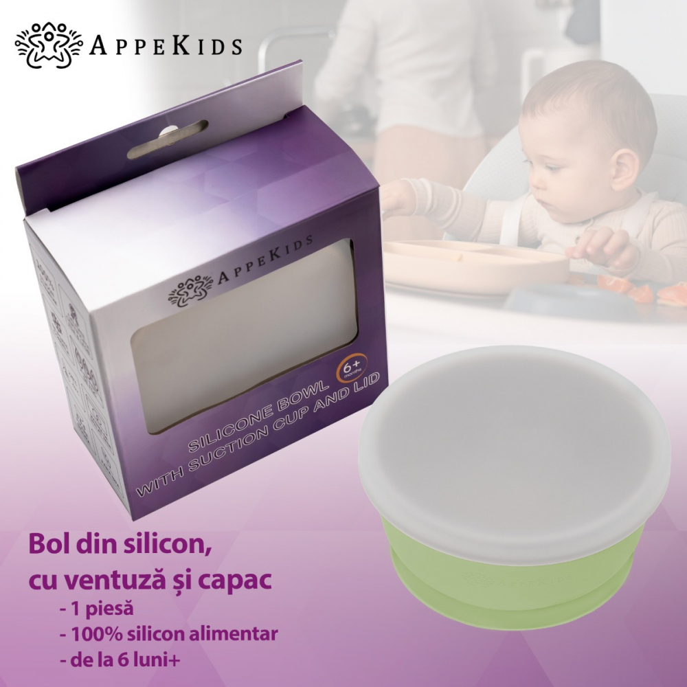 Bol Silicon AppeKids cu Ventuza și Capac