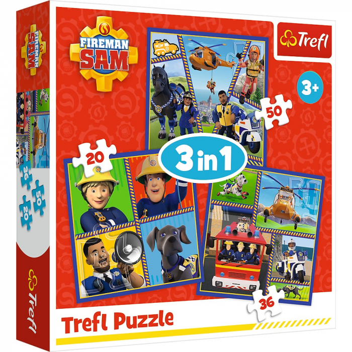 Puzzle Trefl 3in1 Pompierul Sam – Educativ și Distractiv