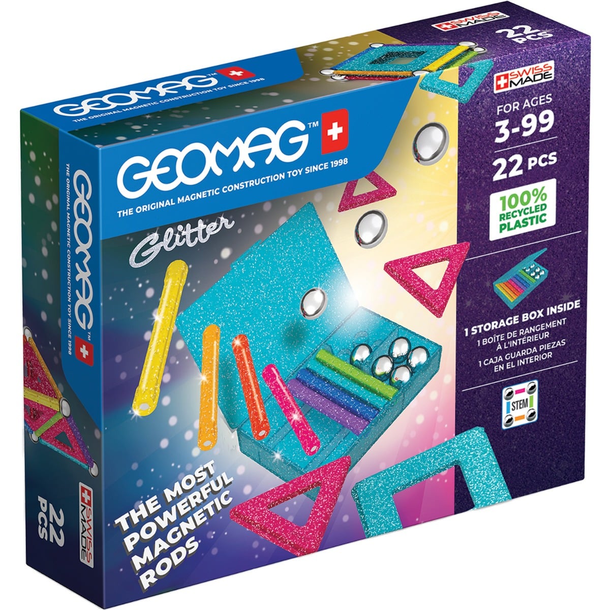 Geomag Glitter 22 Piese | Constructie Magnetica Reciclata