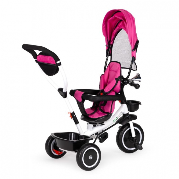 Tricicleta Ecotoys Roz, Scaun Reversibil, Siguranță - imagine 6