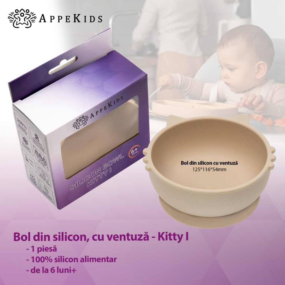 Bol Silicon AppeKids Kitty, Beige - imagine 5