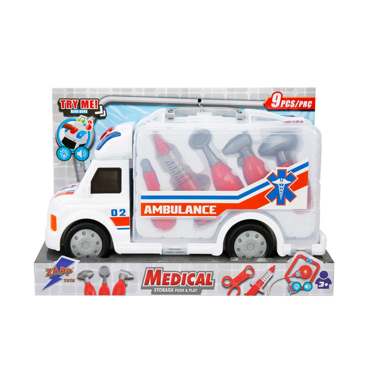 Ambulanta Zapp Toys cu Lumini, Sunete si 9 Accesorii