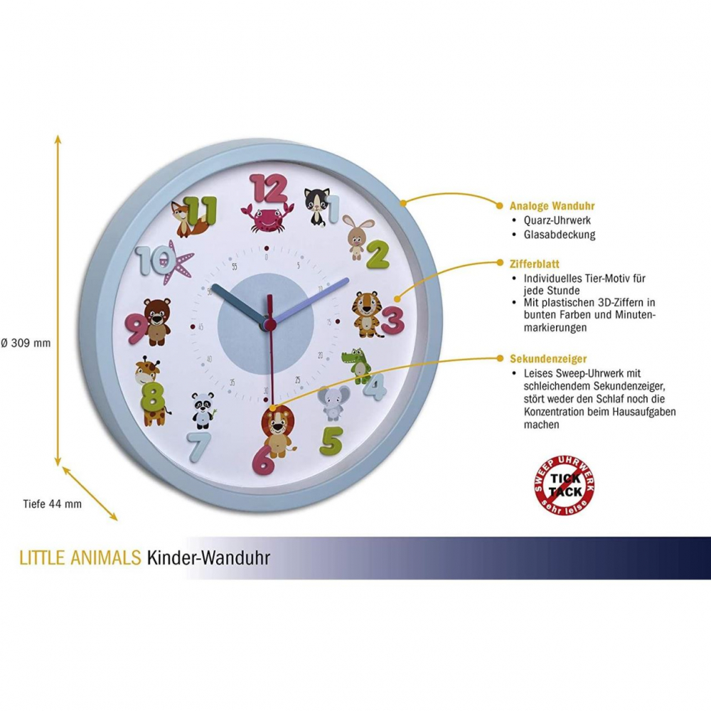 Ceas copii TFA Little Animals Silentios - imagine 3