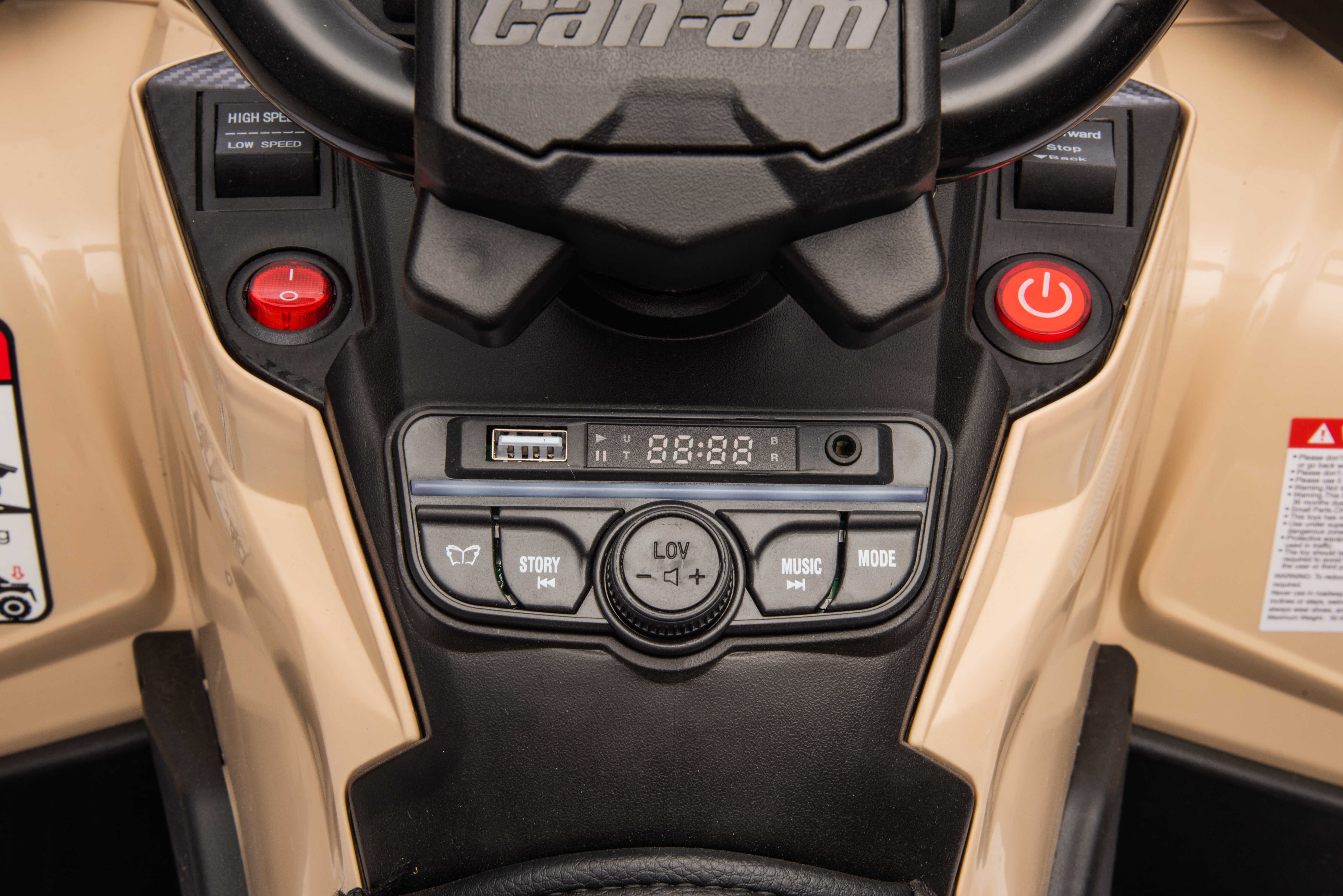 ATV electric copii Can-Am Outlander 24V 4x4 800W Bej, 2 locuri, Bluetooth, roti silentioase, echipare Lux - Autokids.ro - imagine 4
