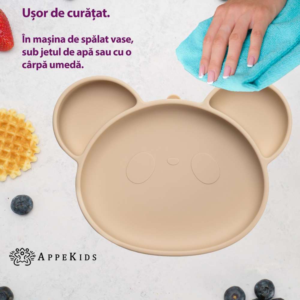 Farfurie Silicon cu Ventuza AppeKids Panda - imagine 3
