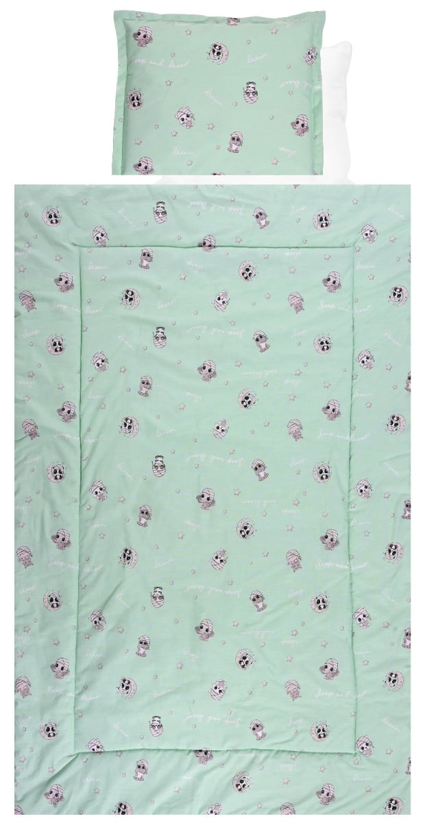 Set lenjerie pat Lorelli Friends Green, Bumbac Ranforce