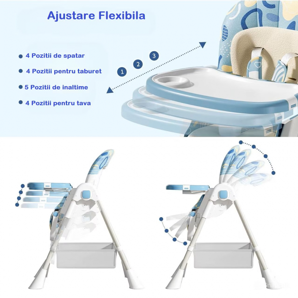 Scaun Masa Pliabil Little Mom Blue, cu Reductor si Roti - imagine 8