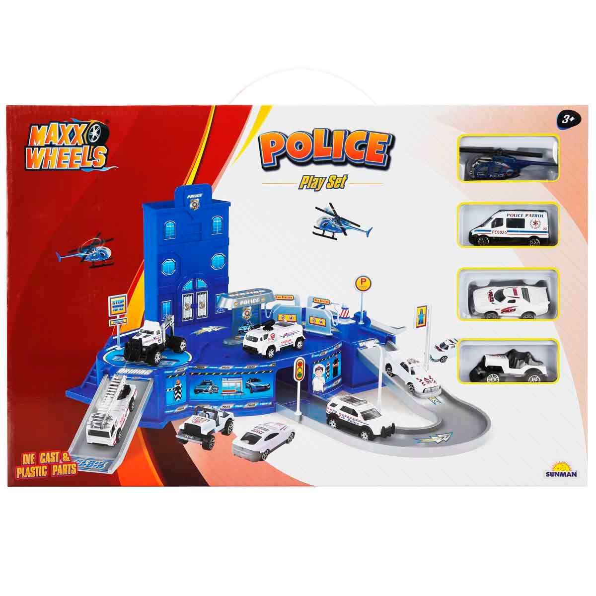 Set Politie Maxx Wheels cu 4 Masinute si Sediu