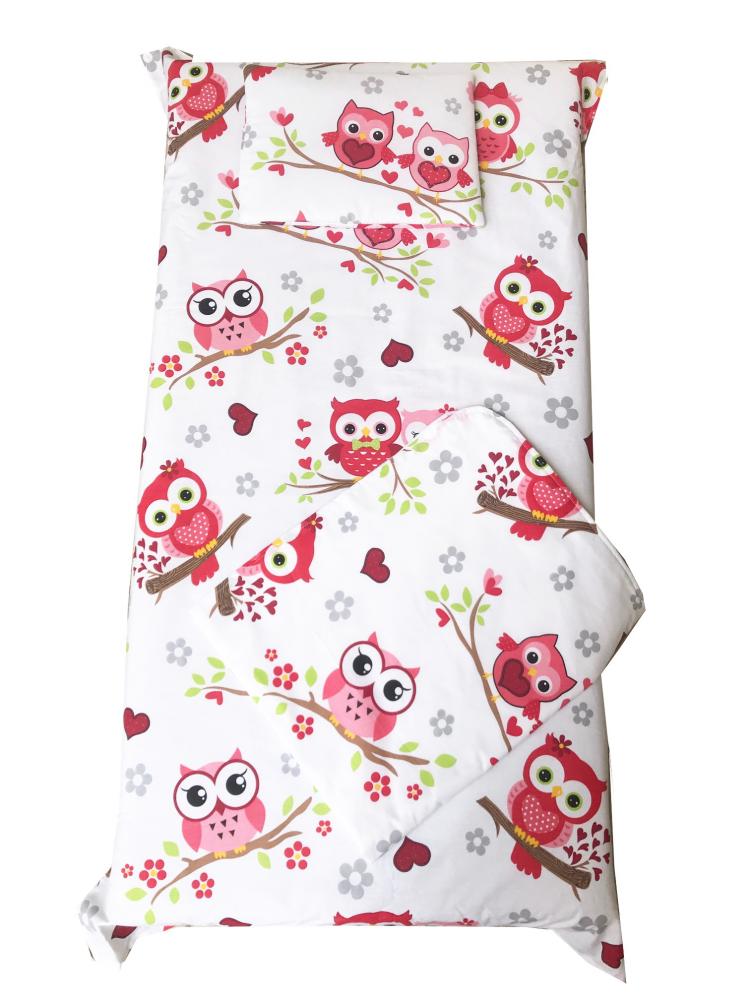 Set 3 piese Deseda cu bufnite, rosu, 120x60 cm