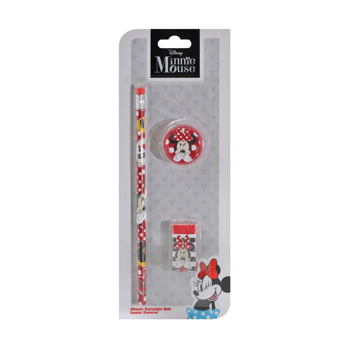 Set Scris Minnie 3 buc - Creion, Radiera, Ascutitoare
