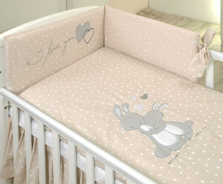 Set Lenjerie Pat Iepuras Bej Amy, cu Protectie Laterala