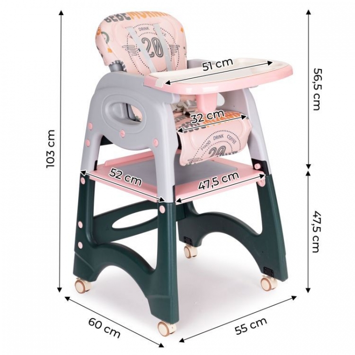 Scaun de masa 2 in 1 Ecotoys Roz, Ergonomic - imagine 8