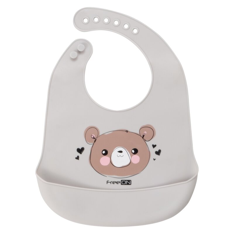 Baveta Silicon FreeON Bear Grey cu Buzunar - imagine 3