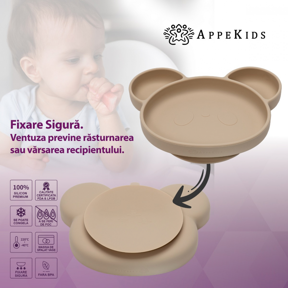 Farfurie Silicon cu Ventuza AppeKids Panda - imagine 2
