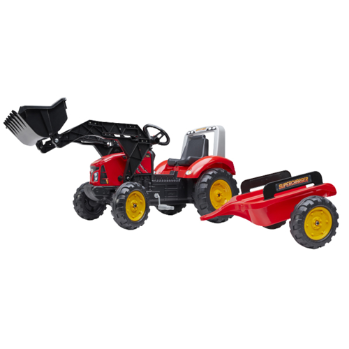 Tractor Pedale Falk Rosu cu Capac si Remorca