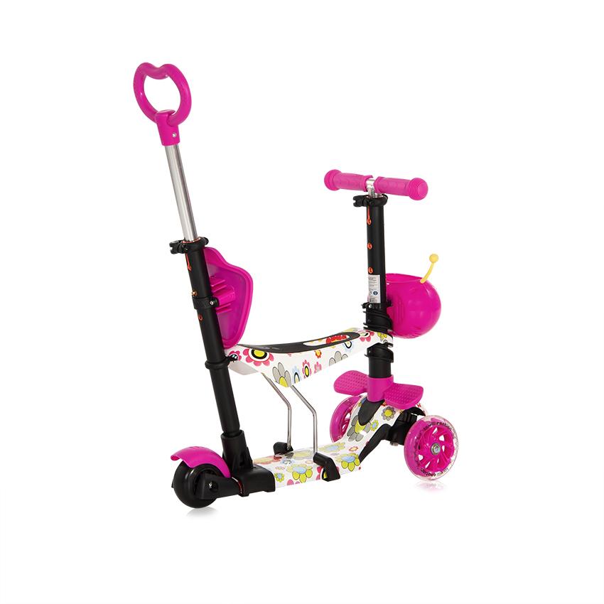 Trotineta Lorelli Pink Flowers 3 Roți LED, Scaun și Mâner - imagine 3