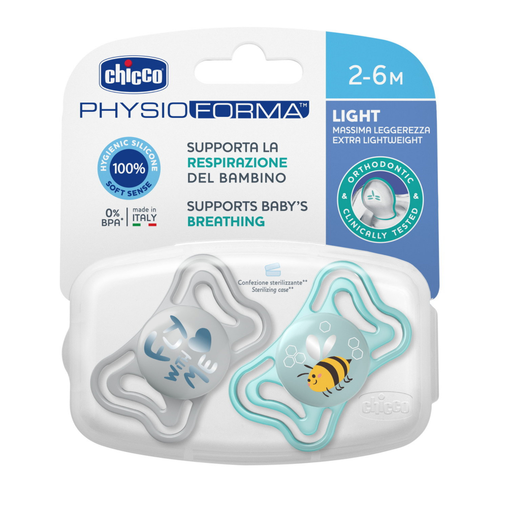 Suzete Chicco PhysioPhorma Light 0-6 luni, 2 buc, Albastru
