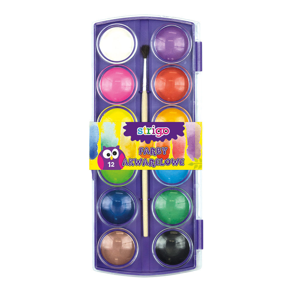 Set Acuarele Strigo 12 Culori + Pensulă