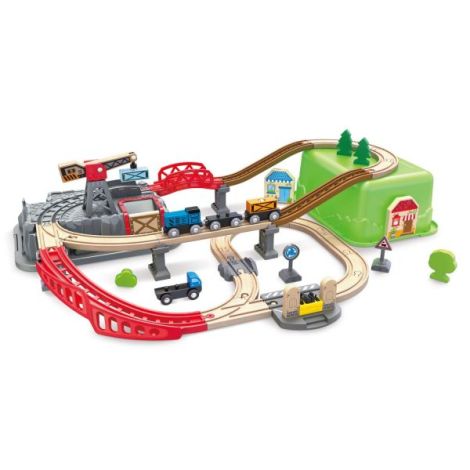 Set Tren Lemn Hape, 50 Piese, Depozitare Inclusă