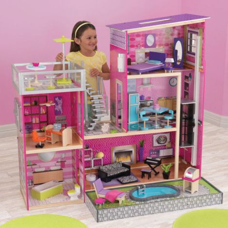 Casuta lemn papusi Kidkraft Uptown cu lift - imagine 2