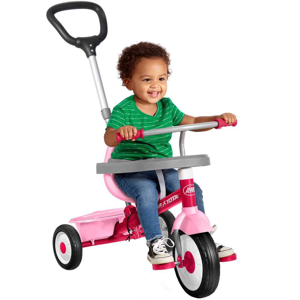 Tricicleta Radio Flyer 3-în-1 Roz, Maner Ajustabil