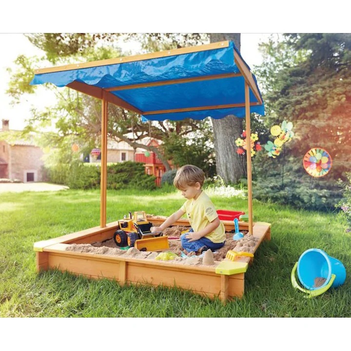 Cutie de nisip Ginger Home Blue cu copertină, 117x117 cm - imagine 7