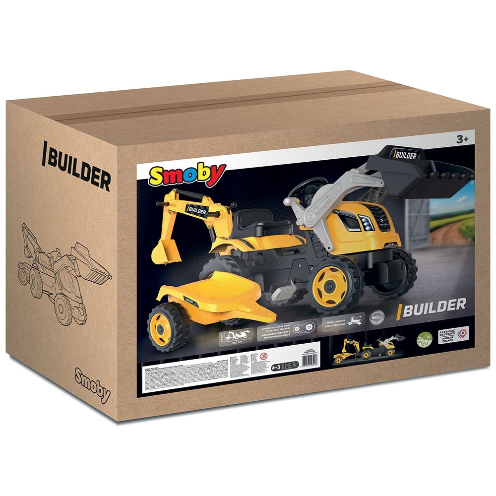 Tractor cu Pedale Smoby Builder Max Galben + Remorcă - imagine 6