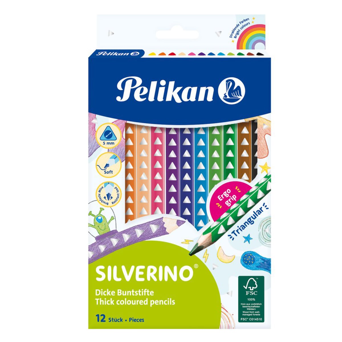 Set 12 Creioane Triunghiulare Pelikan Silverino