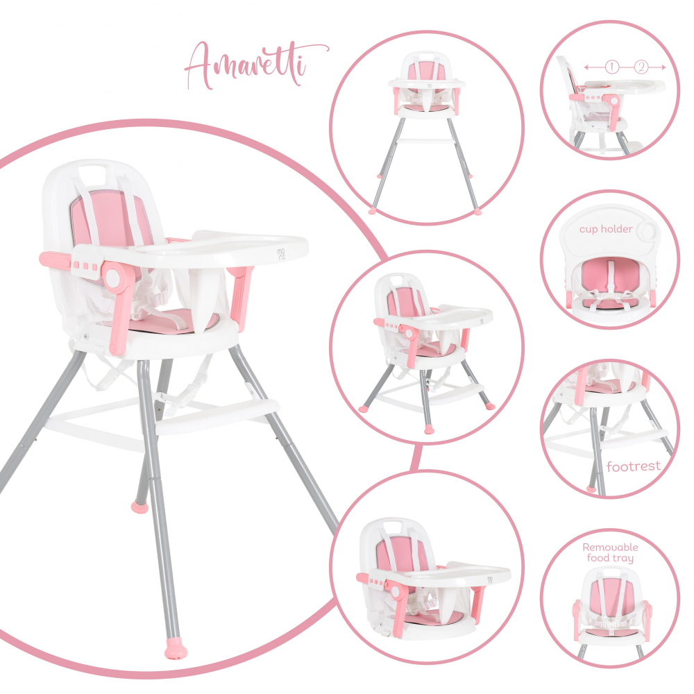 Scaun de masa 2in1 Moni Amaretti Pink, Transformabil