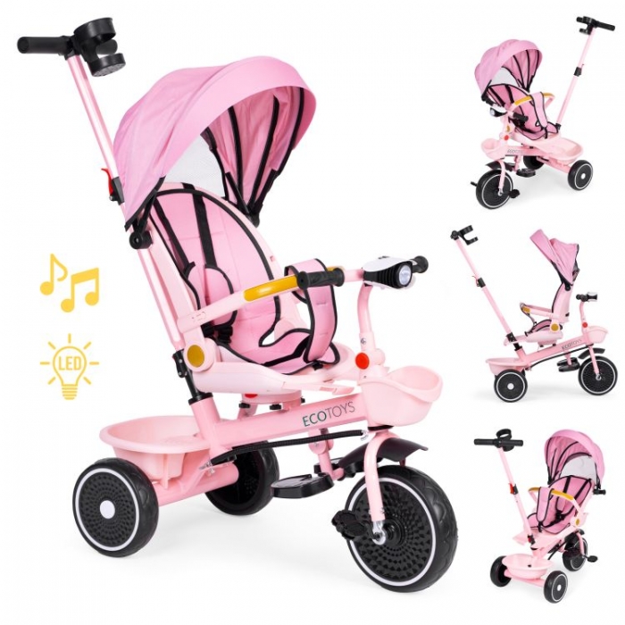 Tricicleta Ecotoys 2in1 Roz - Scaun Rotativ 360°