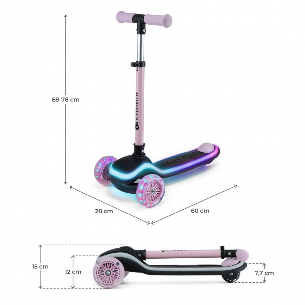 Trotineta Kinderkraft Raket Pink LED Pliabilă - imagine 2