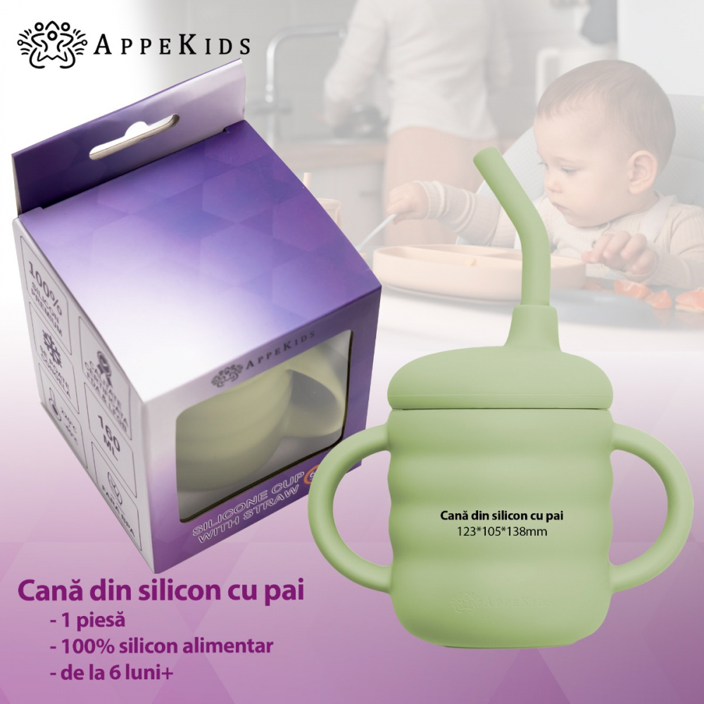 Cana Silicon cu Pai AppeKids Raw Green - imagine 2