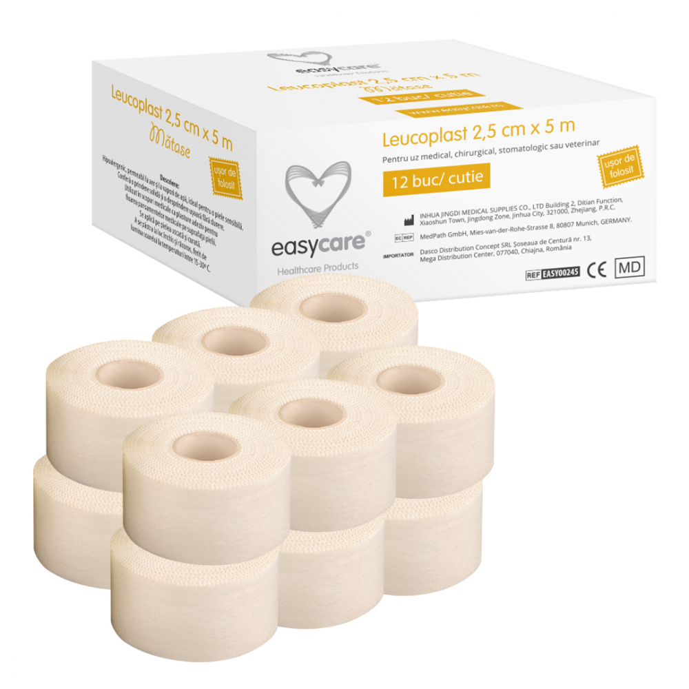 Leucoplast Mătase Easycare, 2,5cm x 5m, 12 Role