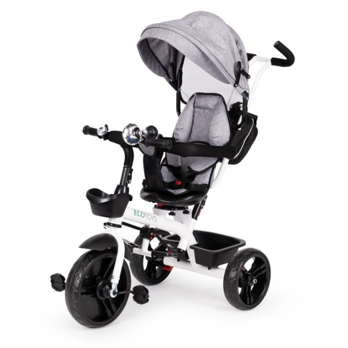 Tricicleta Ecotoys JM-322 Gri, Scaun Reversibil - imagine 4