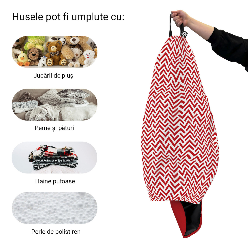 Husa Bean Bag Para XL Rosu-Alb, Updeco - imagine 3