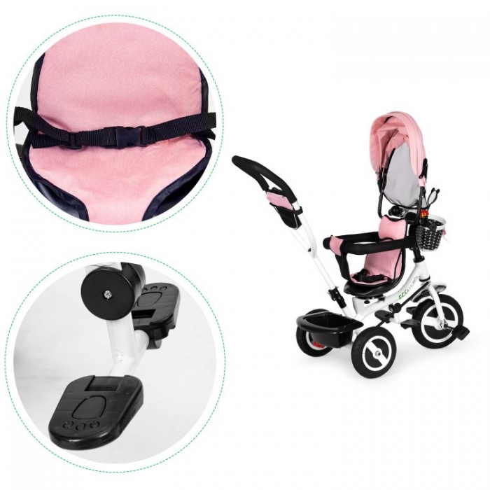 Tricicleta Ecotoys Roz, Roti Gonflabile, Scaun Reversibil - imagine 5