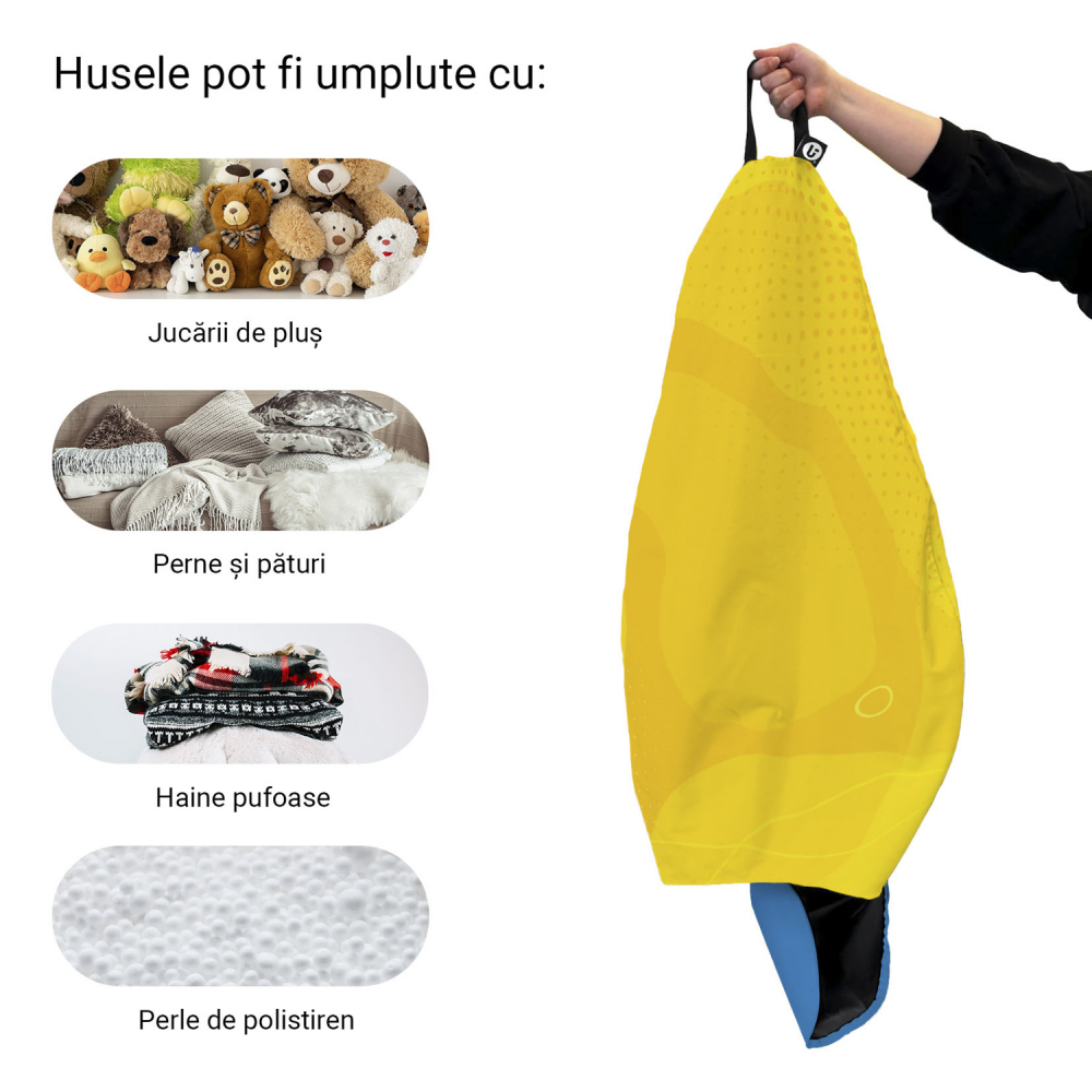Husa Puf Bean Bag XL Abstract Galben | Updeco