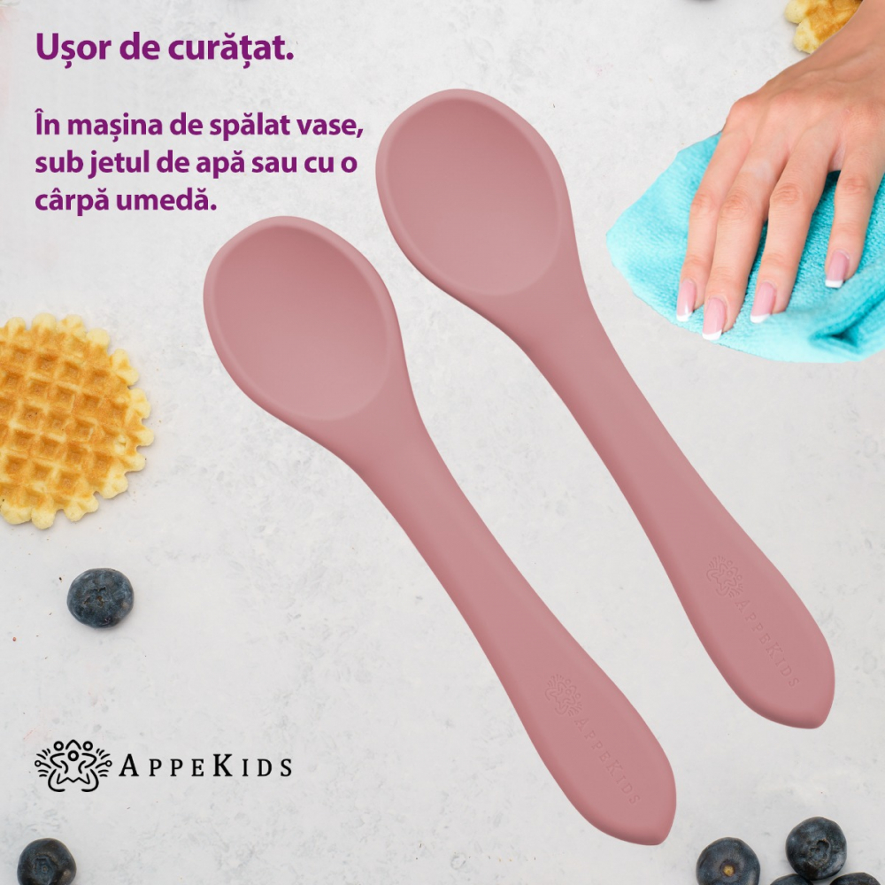 Set lingurițe silicon AppeKids Old Rose, Sigur - imagine 3