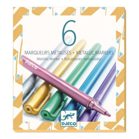 Set Markere Metalice Djeco - 6 Culori Strălucitoare