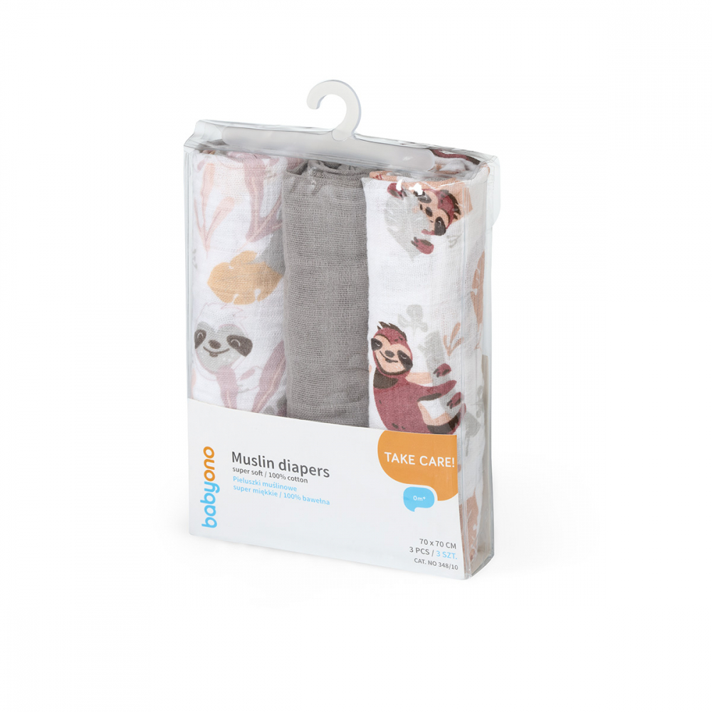 Set 3 scutece muselina Babyono gri