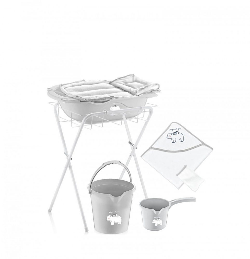 Set Cădiță Baie Bebeluși BabyJem Gri, 6 Piese - imagine 3