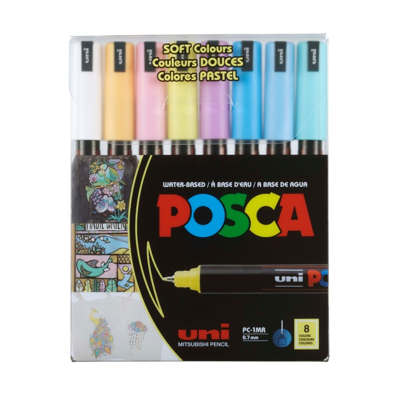 Set 8 Markere POSCA PC-1MR Pastel Metalic | Vârf Fin 0.7mm